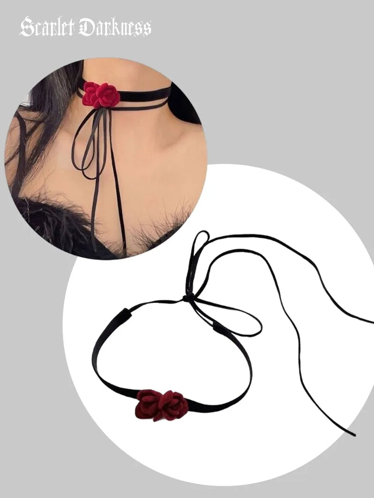 NYE Red Velvet Roses Choker Necklace SCARLET DARKNESS