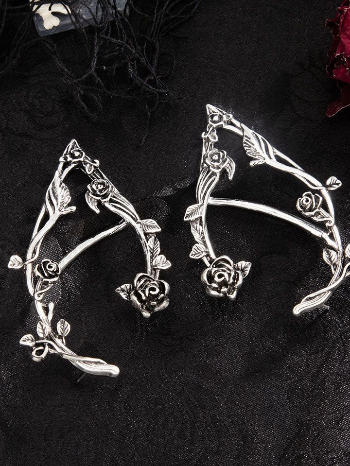 Scarlet Darkness Gothic Irregular Dark Rose Vine Elf Ear Cuff