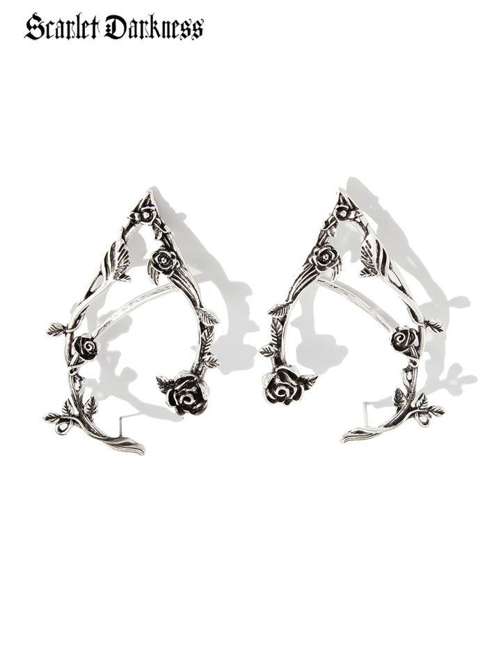 Scarlet Darkness Gothic Irregular Dark Rose Vine Elf Ear Cuff As picture One pair