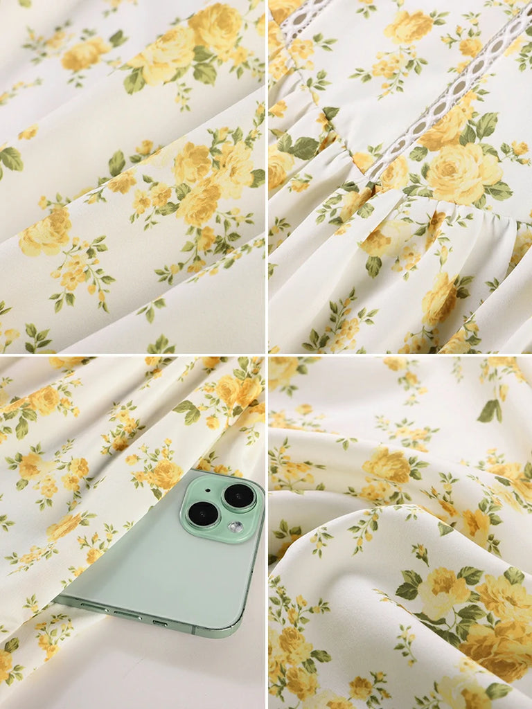 Scarlet Darkness Spring Victorian Floral Pockets Corset Milkmaid Dress