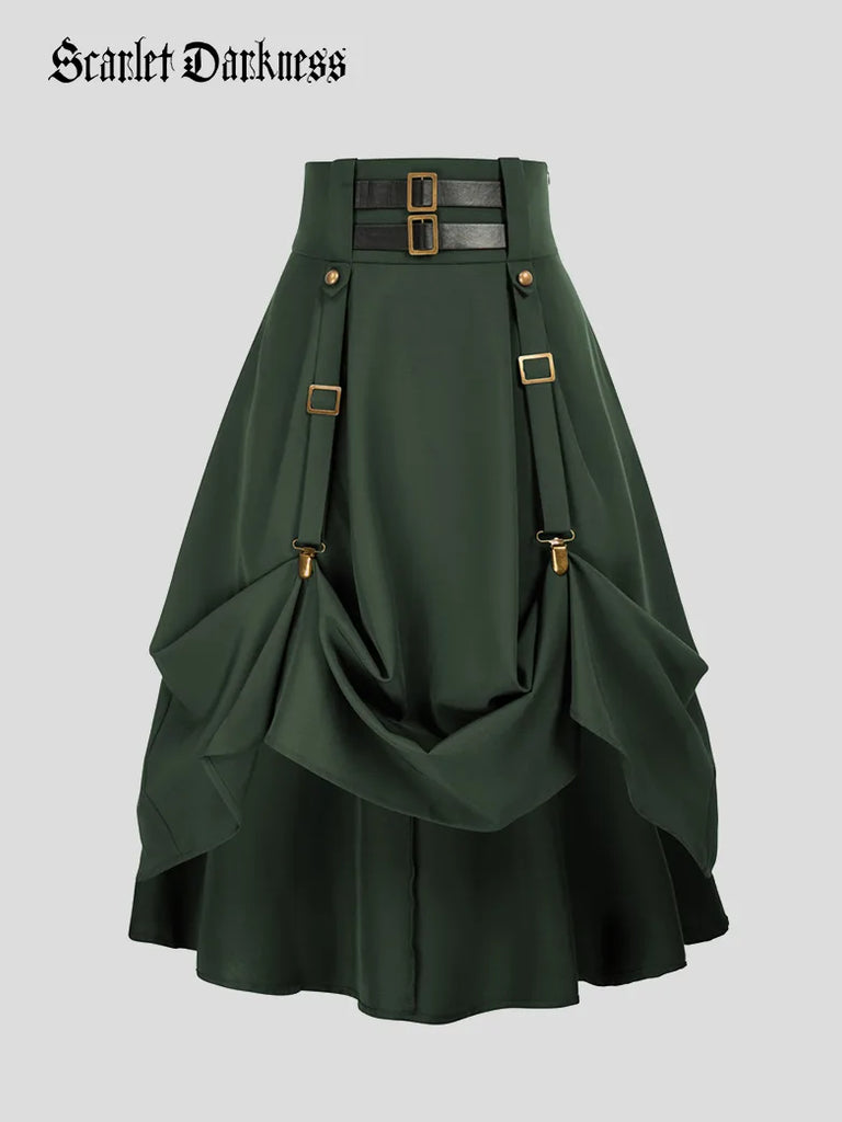Steampunk Elastic High Waist Length Adjustable Skirt With Pocket Scarlet Darkness