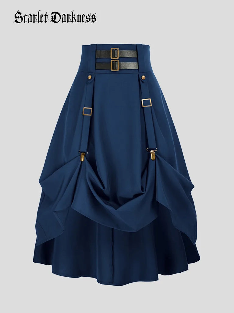 Steampunk Elastic High Waist Length Adjustable Skirt With Pocket Scarlet Darkness