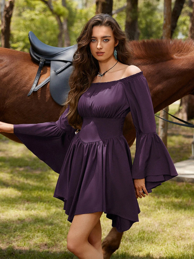 Scarlet Darkness Renaissance Irregular Hem Off Shoulder Pockets Dress