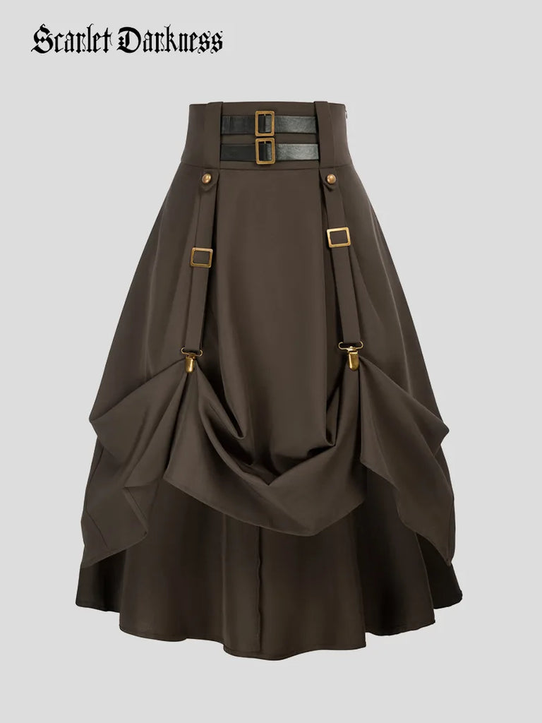 Women Punk Elastic Length Adjustable Skirt With Pocket SCARLET DARKNESS