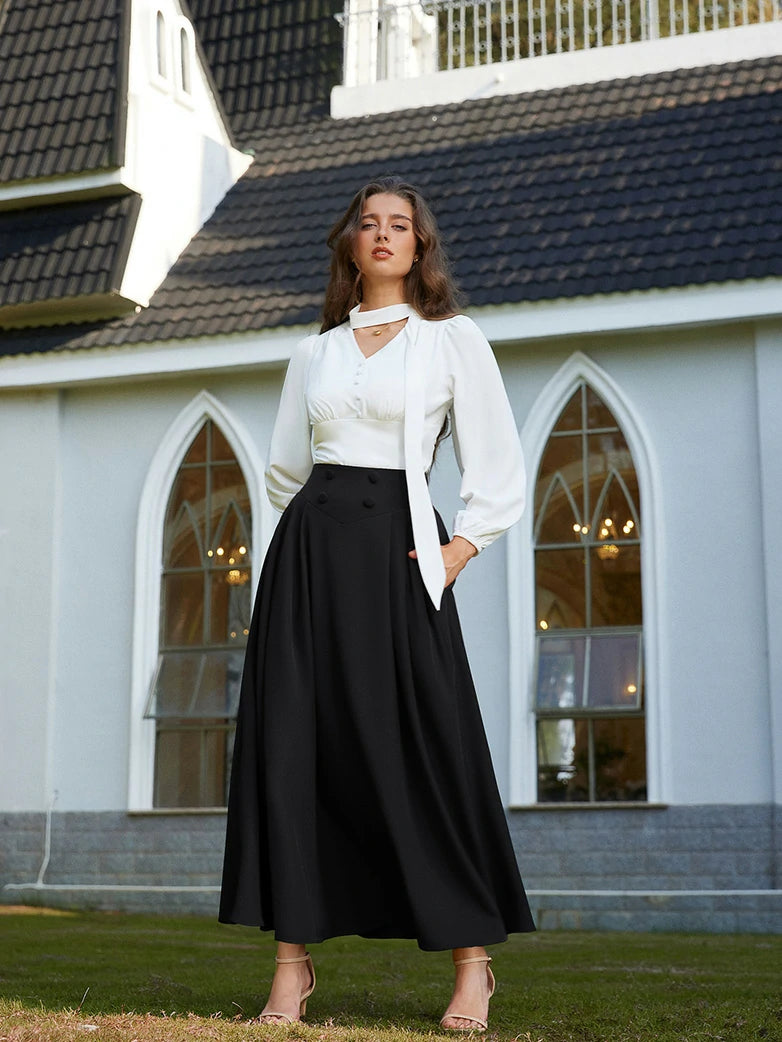 Scarlet Darkness Renaissance Vintage Swing Maxi Skirt with Pockets