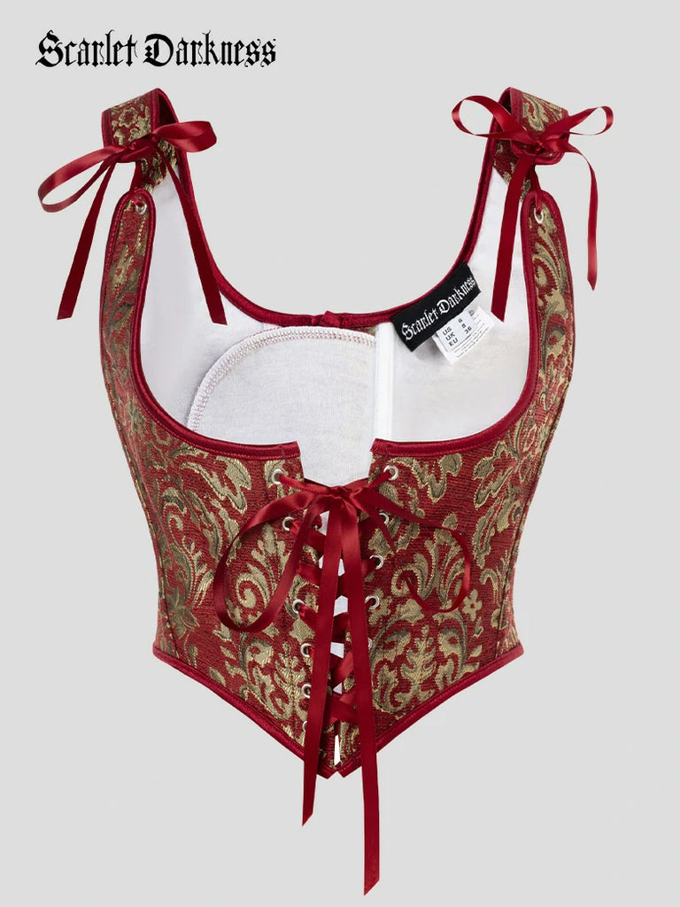 Scarlet Darkness Renaissance Jacquard Under bust Corset for Fairy Cosplay