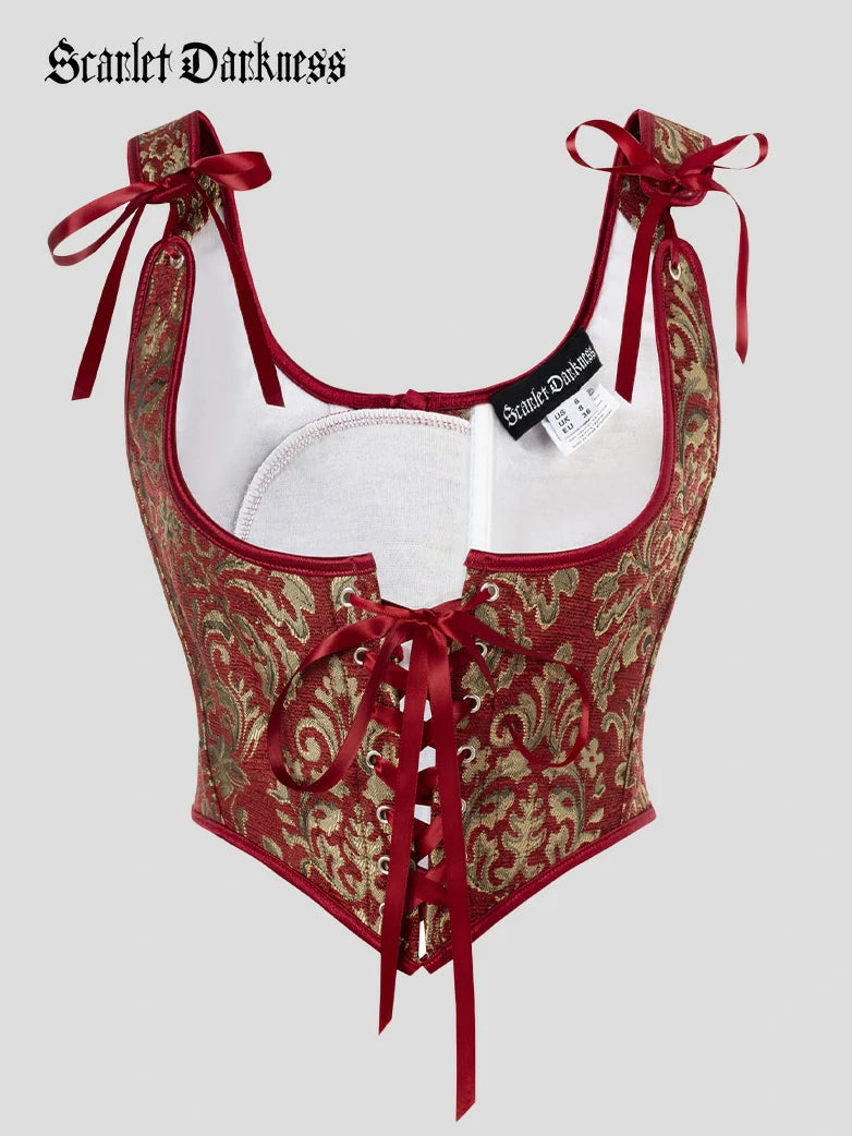 SCARLET DARKNESS Renaissance korset voor dames, onderborst, boned lace-up korset, top, groen, 46