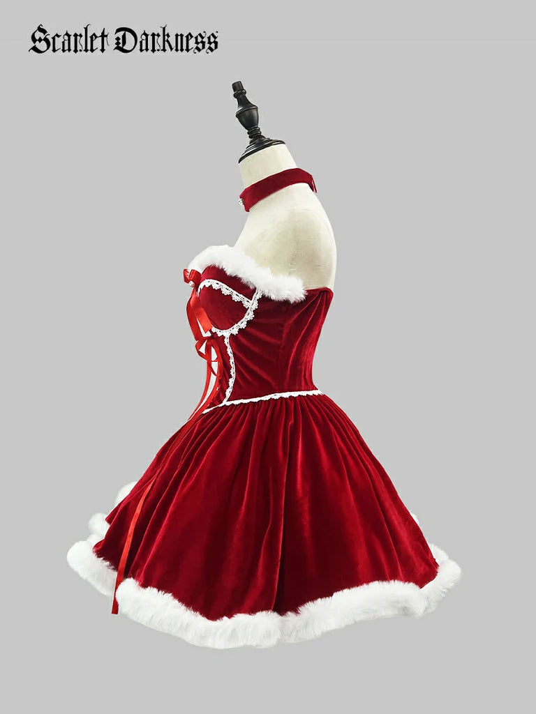 Scarlet Darkness Christmas Party Plush Sweetheart Dress Set