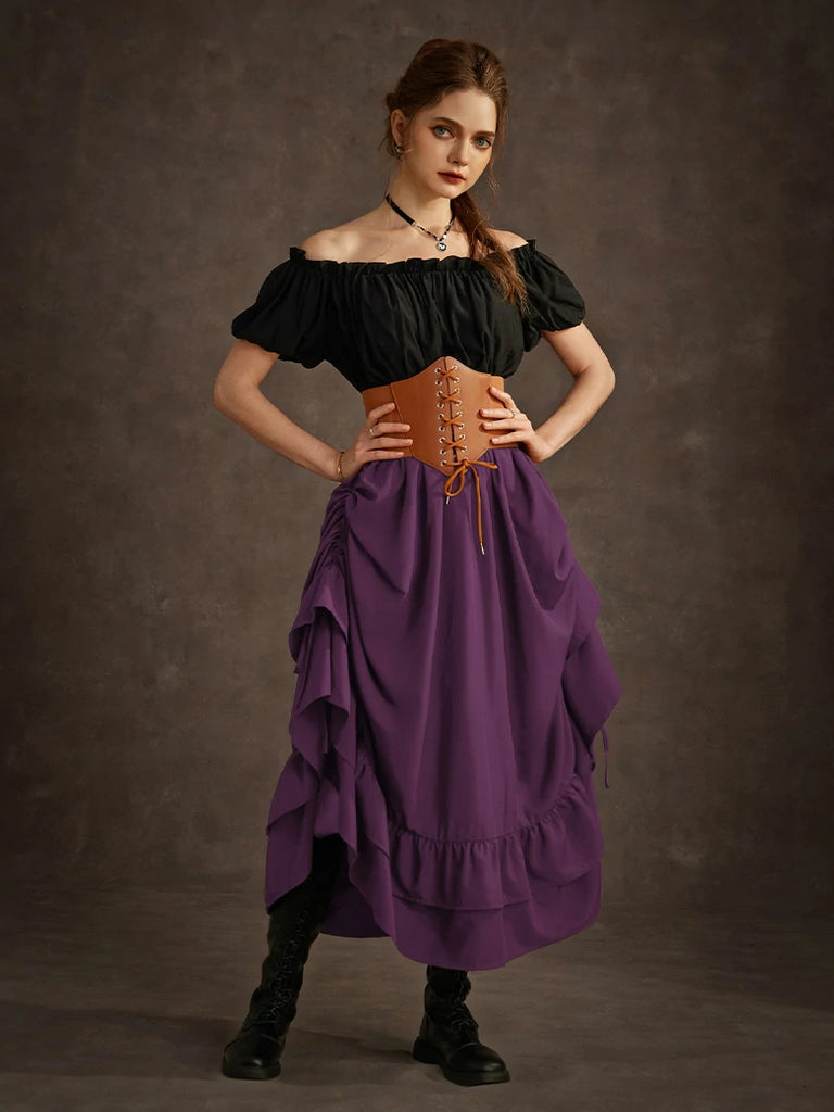 Scarlet Darkness Women Punk Ruffled High-Low Drawstring Skirt