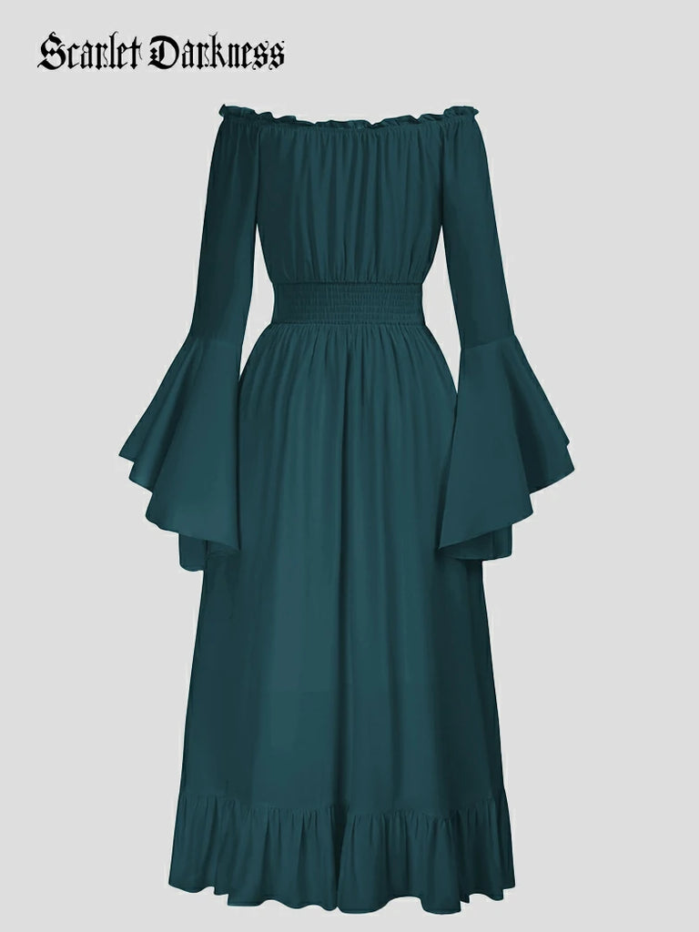 Scarlet Darkness Off the Shoulder Classic Renaissance Dress with Pockets