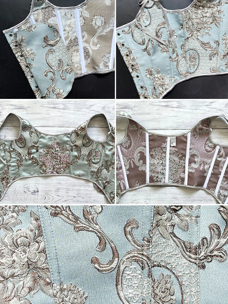 Scarlet Darkness Royal Blue Victorian Jacquard Corset with Lace up