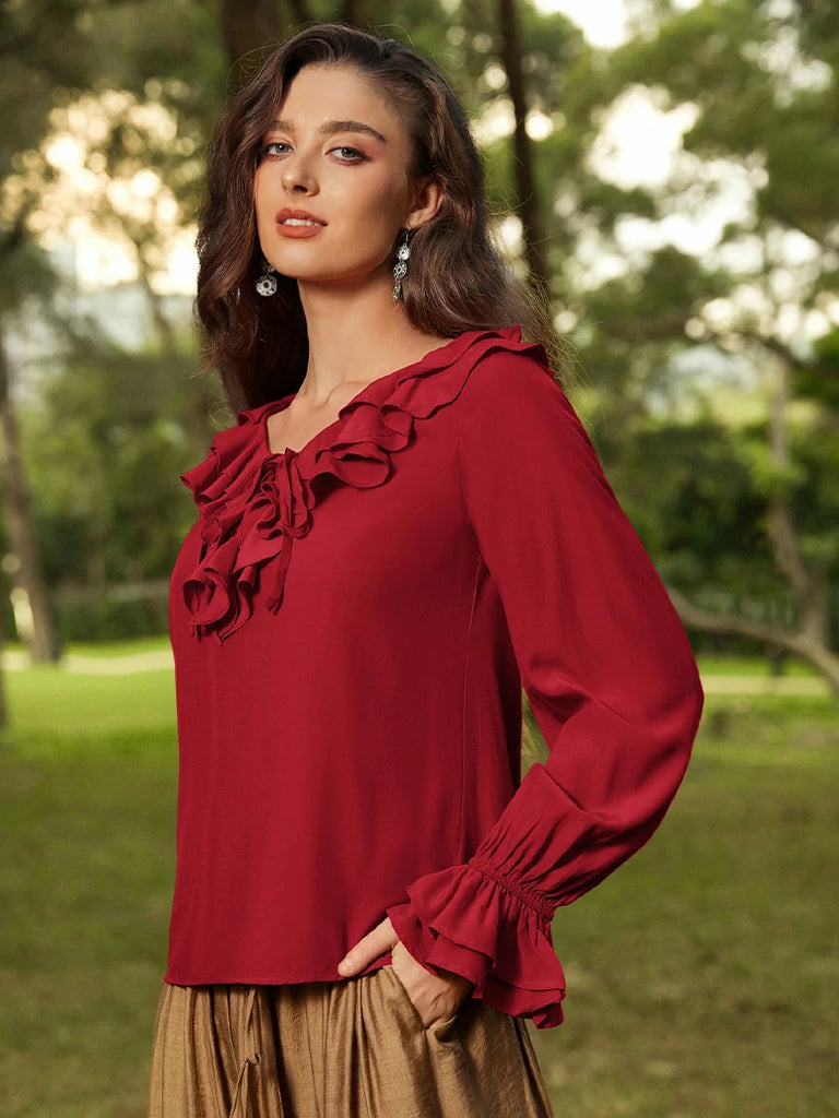 Scarlet Darkness Renaissance Ruffle Decorated Tops Pirate Shirts