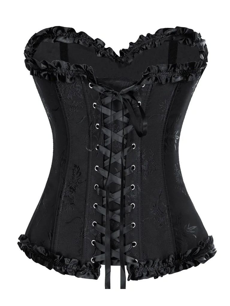 Women Strapless Sweetheart Lace-up Corset with G-String Scarlet Darkness