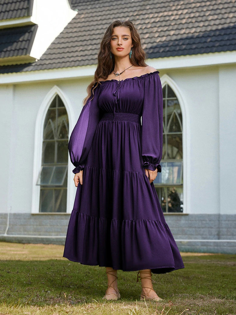 Scarlet Darkness Renaissance Chiffon Sleeve Elastic Waist Pocket Dress