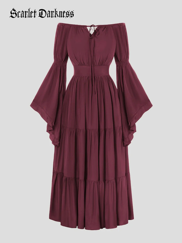 Scarlet Darkness Renaissance Off Shoulder Elastic Waist Maxi Dress Purple