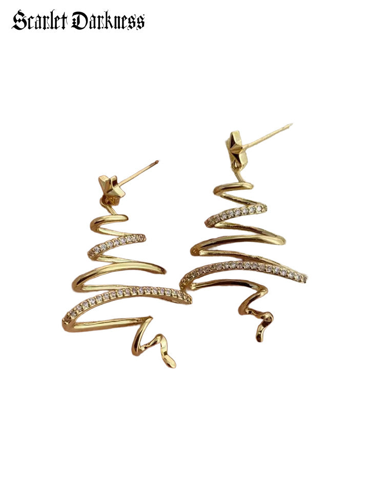 Scarlet Darkness Multi-layered Wrapped Star Christmas Tree Earrings 1