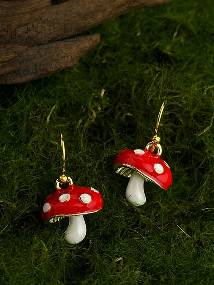 Scarlet Darkness Fairy Cottagecore Red Mushroom Earrings
