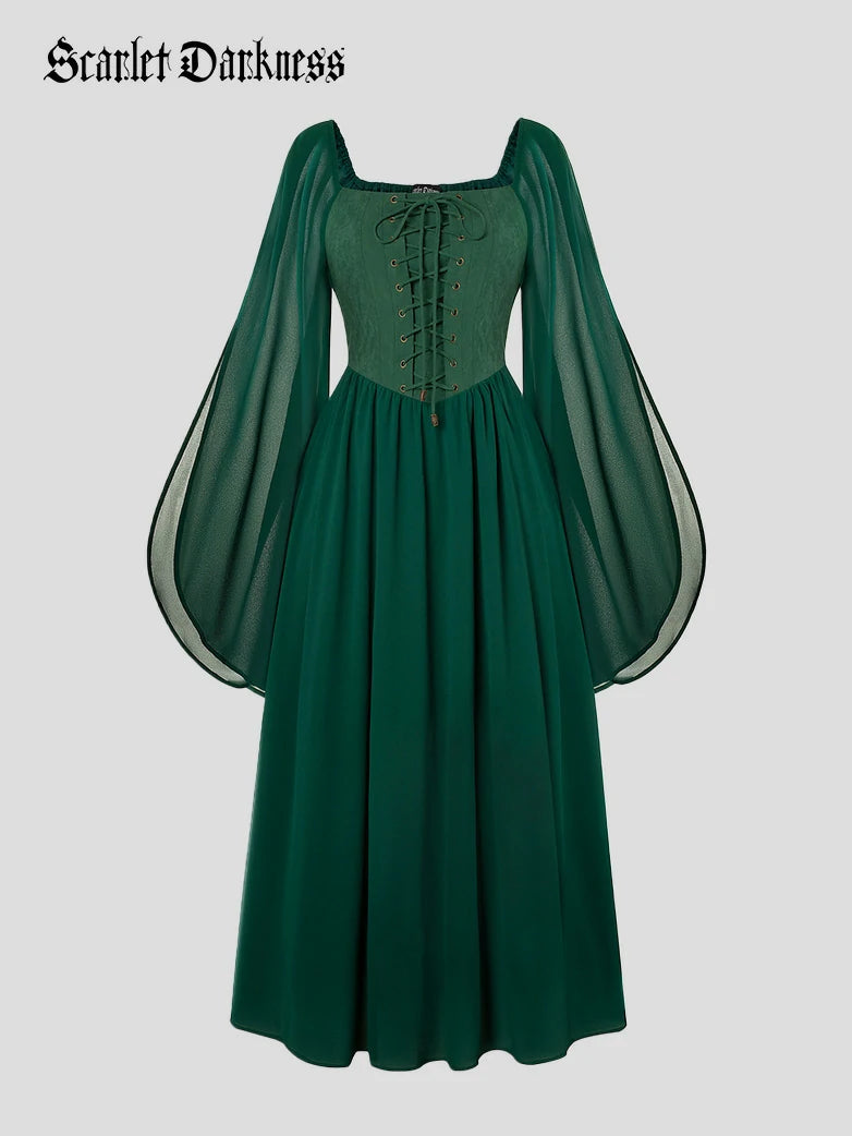 Renaissance Corset Dress Slit Sleeve Pocket Dress Renaissance Corset Dress Slit Sleeve Pocket Dress