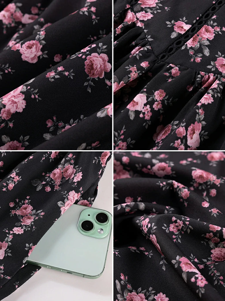 Scarlet Darkness Spring Victorian Floral Pockets Corset Milkmaid Dress