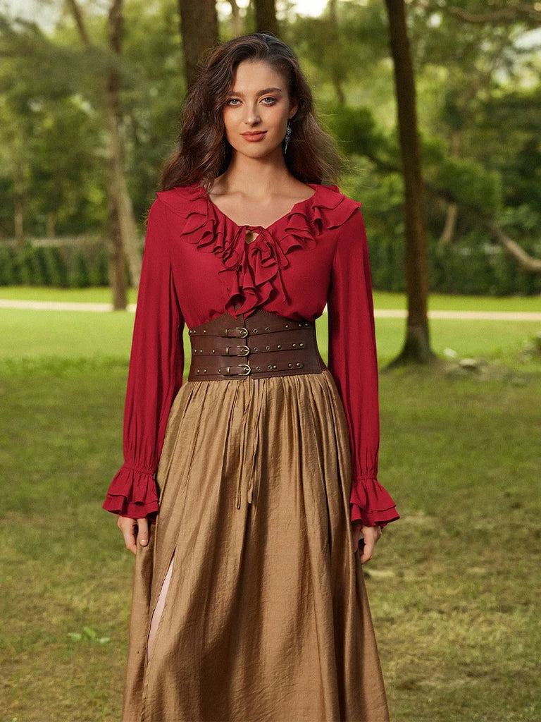 Scarlet Darkness Renaissance Ruffle Decorated Tops Pirate Shirts