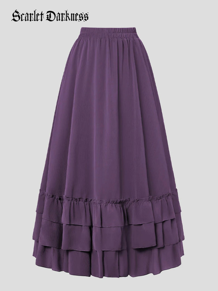 Scarlet Darkness Women Renaissance Tiered Swing Pocket Skirts Purple