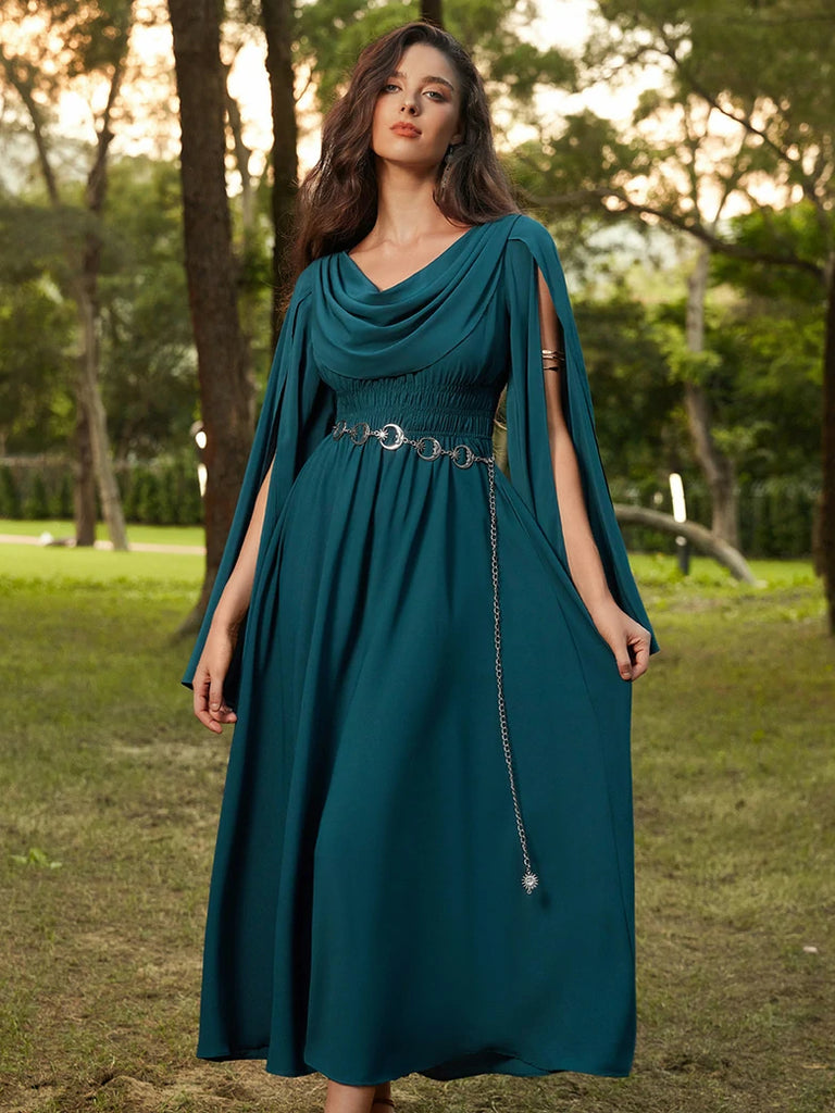 Scarlet Darkness Renaissance Fairy Slit Sleeve Draped Neck Pockets Dress