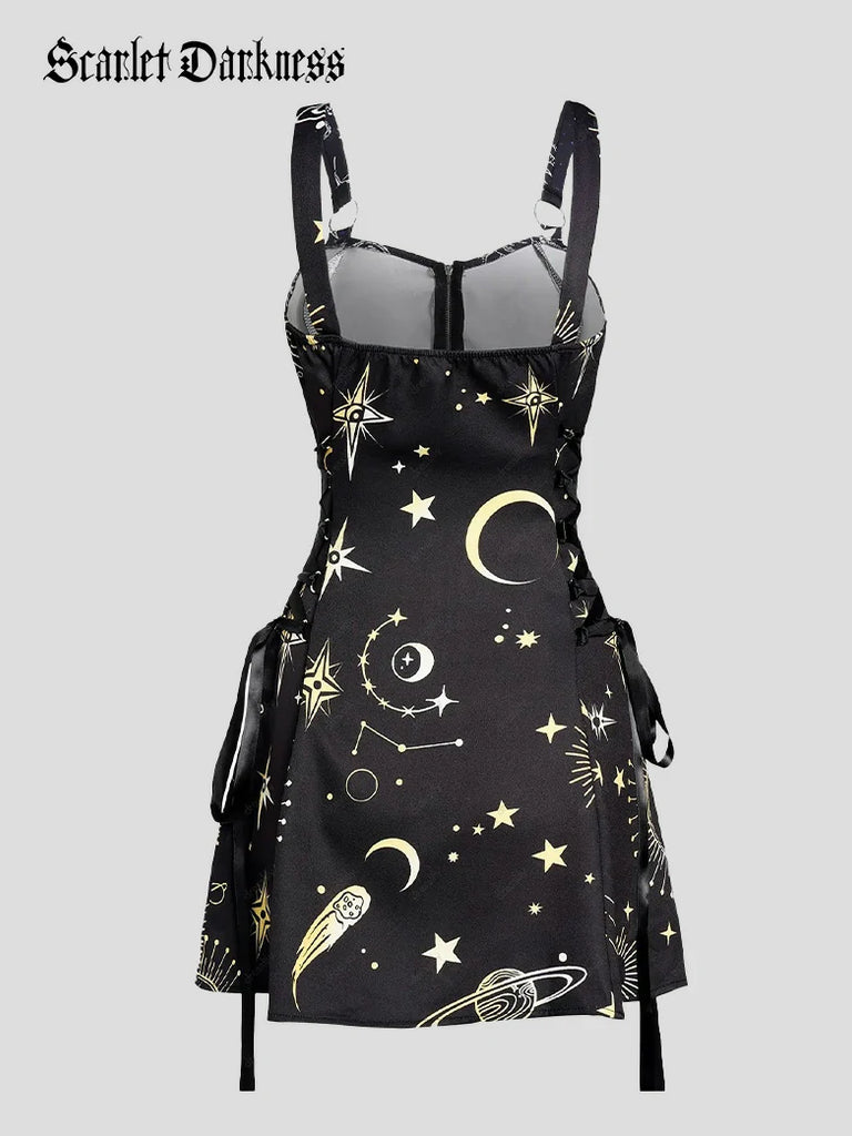 Scarlet Darkness Women's Gothic Print Suspender A-Line Dress
