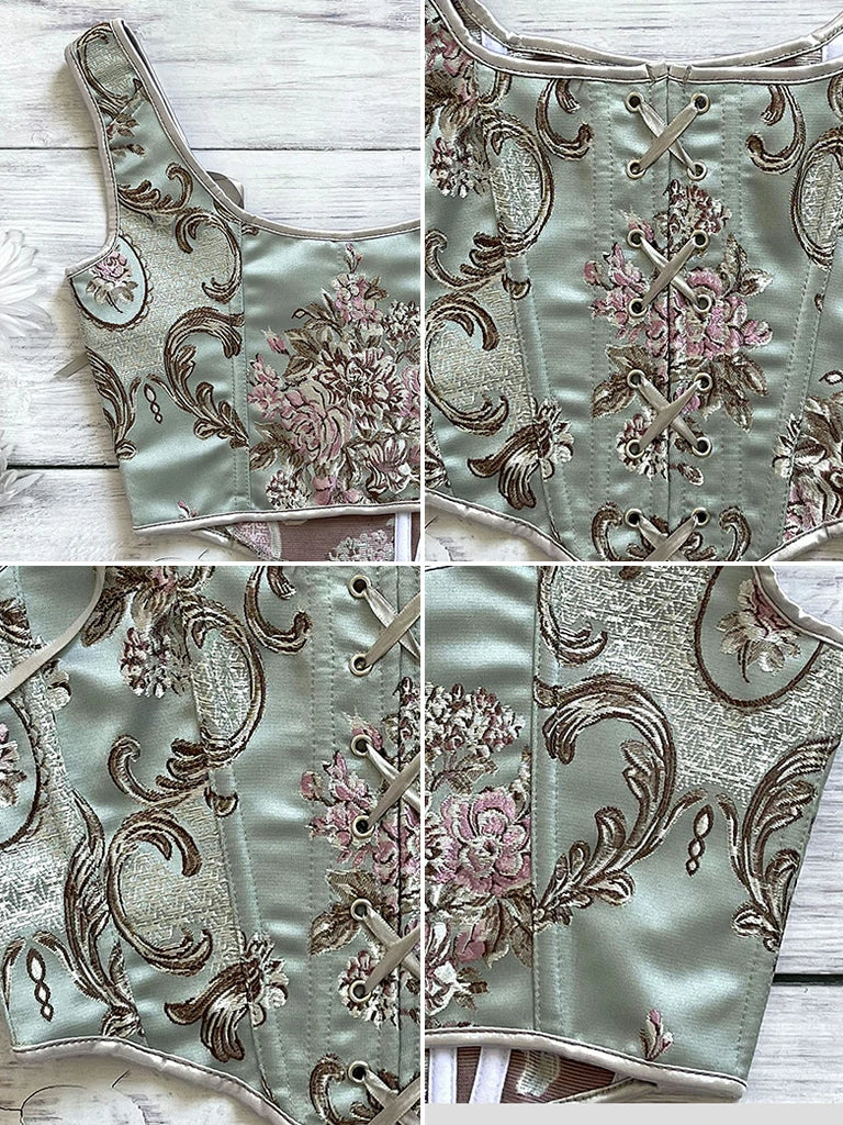 Scarlet Darkness Royal Blue Victorian Jacquard Corset with Lace up