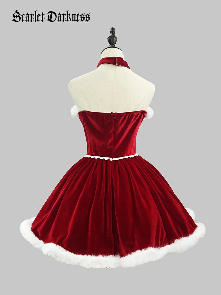 Scarlet Darkness Christmas Party Plush Sweetheart Dress Set