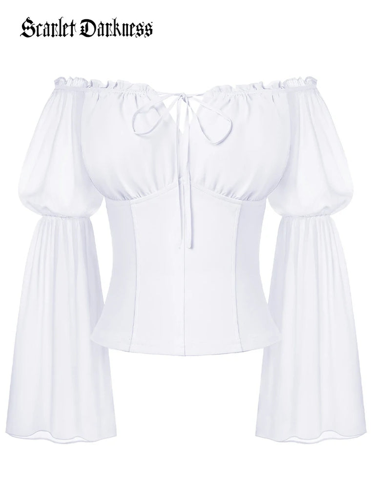 Scarlet Darkness Renaissance Fantasy Fairy Off-Shoulder Chiffon Blouse White