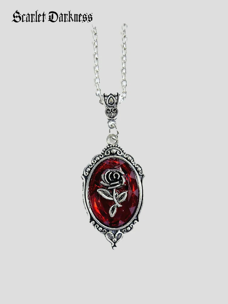 Scarlet Darkness Vintage Heart Gem Necklace Wine