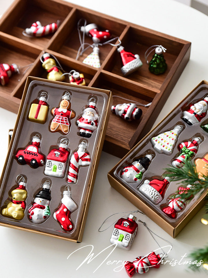 Scarlet Darkness Christmas Tree Angel Snowman Bear Ornament Set