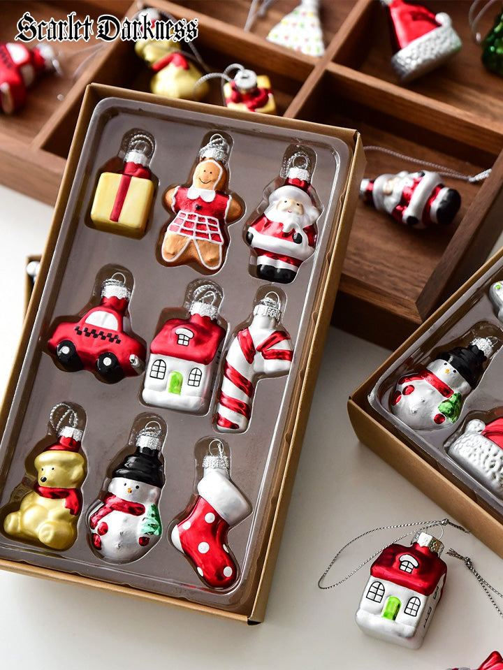 Scarlet Darkness Christmas Tree Angel Snowman Bear Ornament Set