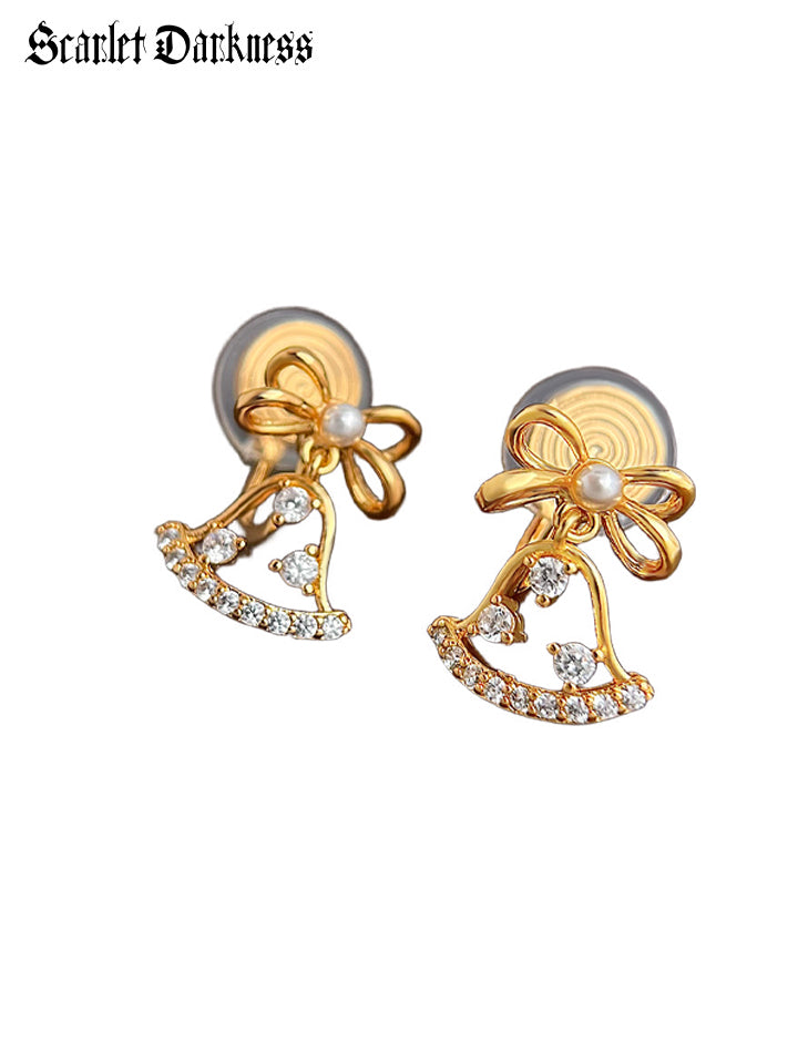 Scarlet Darkness Luxury Bow Zirconia Bell Earrings 2 (Clip-on earrings: no piercing ears friendly )