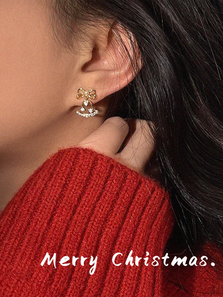 Scarlet Darkness Luxury Bow Zirconia Bell Earrings