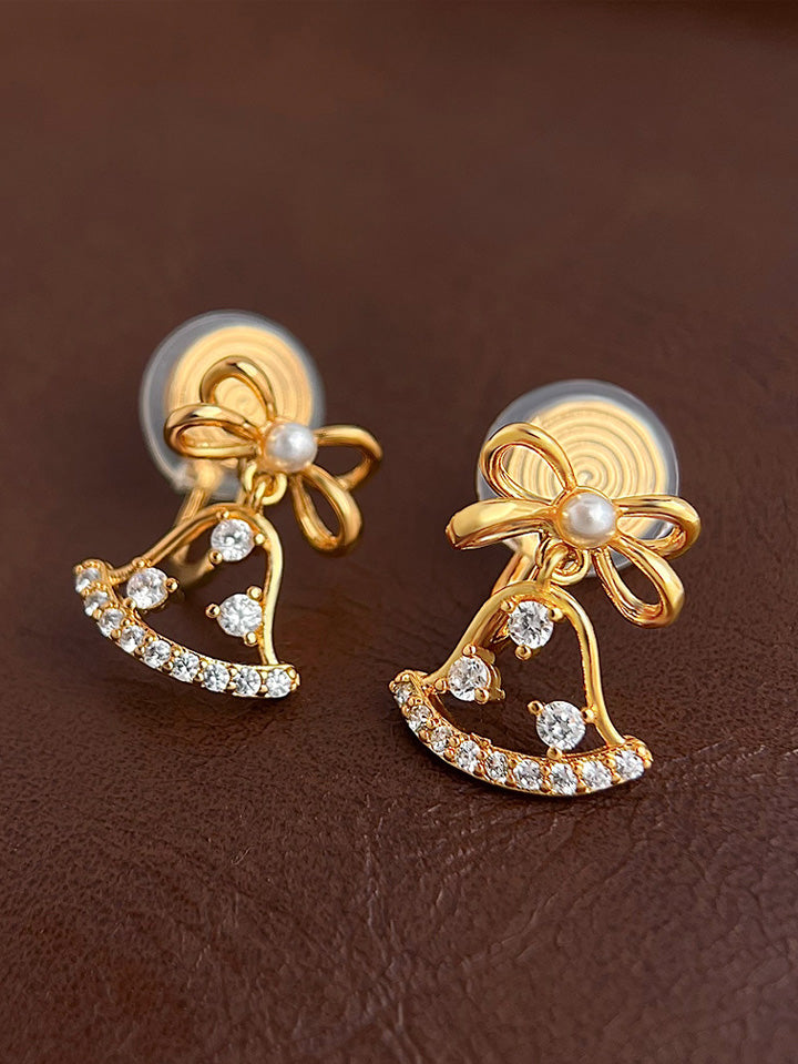Scarlet Darkness Luxury Bow Zirconia Bell Earrings