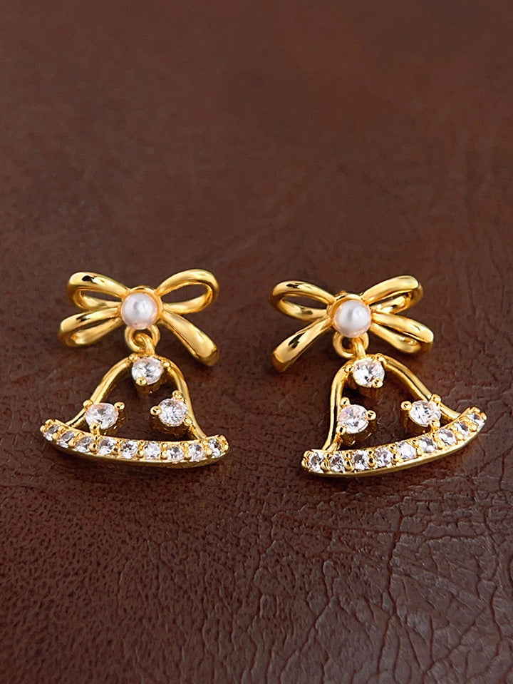 Scarlet Darkness Luxury Bow Zirconia Bell Earrings