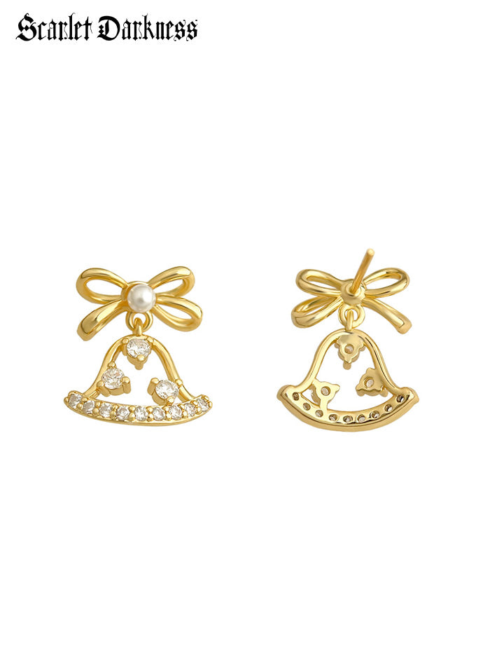 Scarlet Darkness Luxury Bow Zirconia Bell Earrings 1