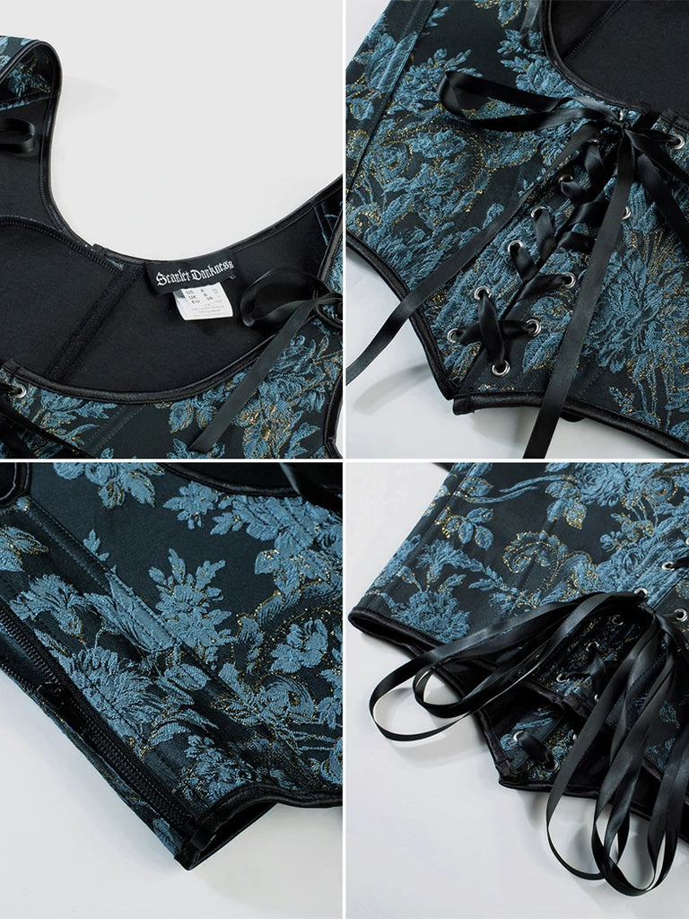 Scarlet Darkness Renaissance Jacquard Under bust Corset for Fairy Cosplay