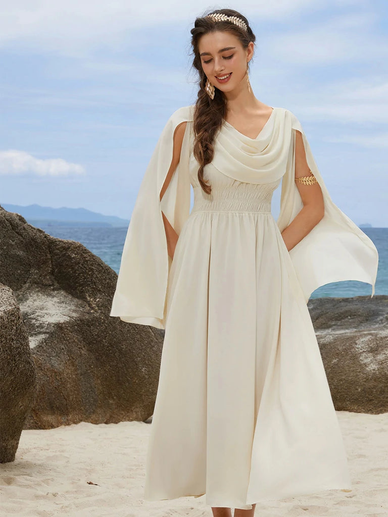 Scarlet Darkness Renaissance Fairy Slit Sleeve Draped Neck Pockets Dress