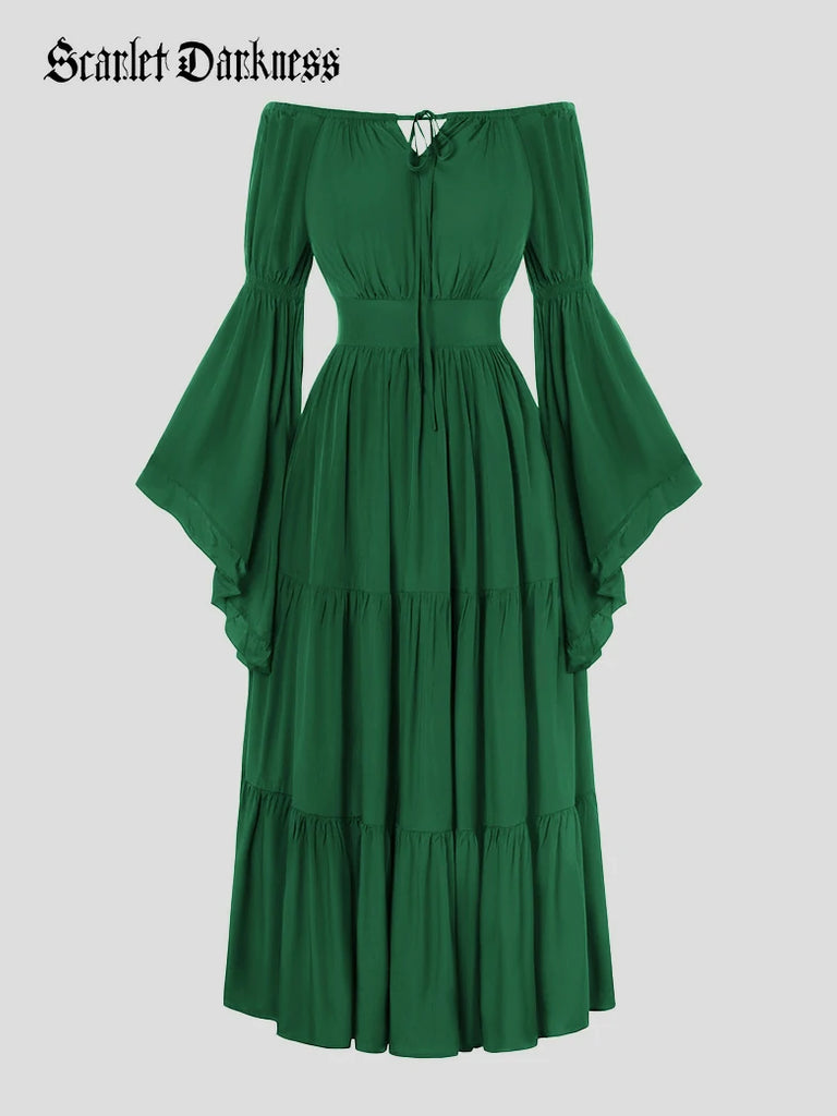 Scarlet Darkness Renaissance Off Shoulder Elastic Waist Maxi Dress Green