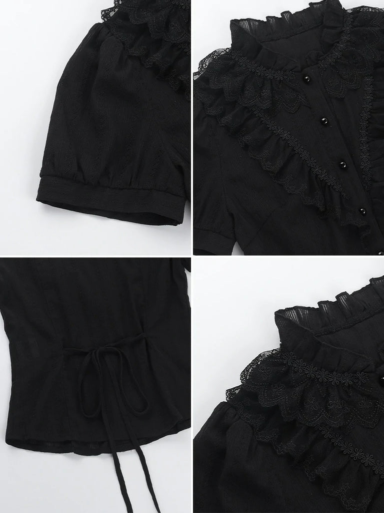 Scarlet Darkness Women Gothic Jacquard Textured Short-sleeved Shirt