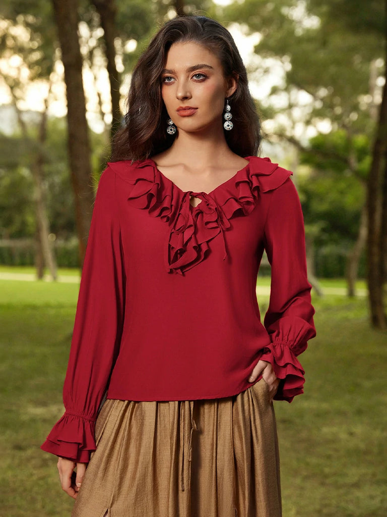 Scarlet Darkness Renaissance Ruffle Decorated Tops Pirate Shirts