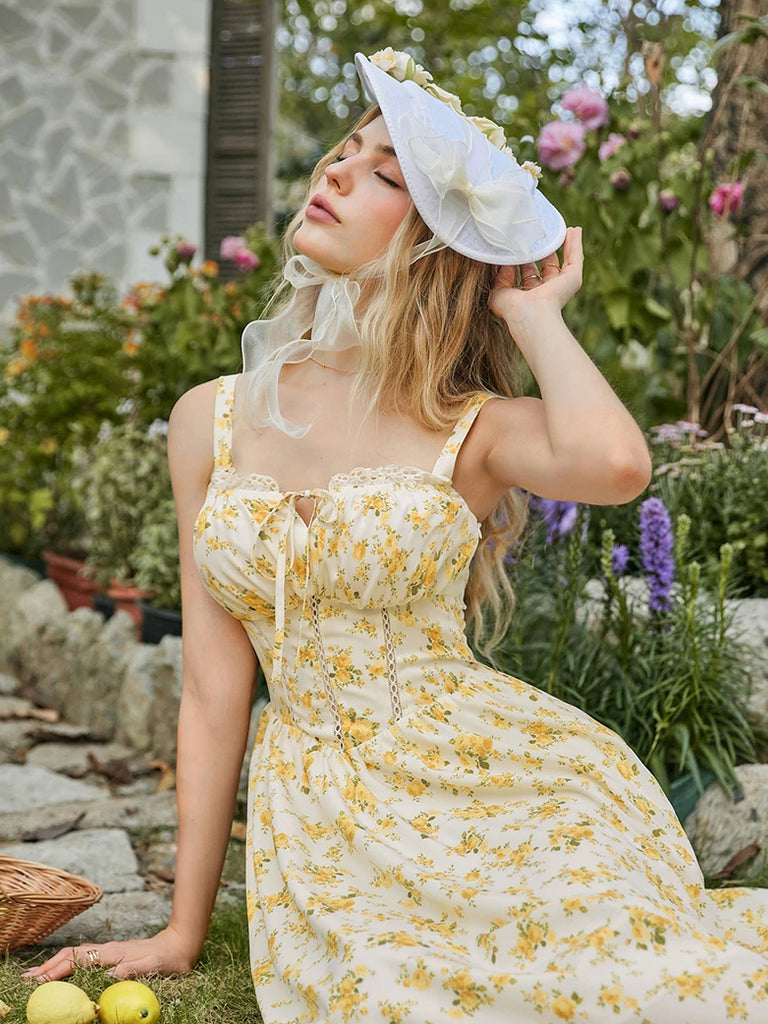 Scarlet Darkness Spring Victorian Floral Pockets Milkmaid Corset Dress