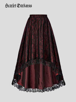 Gothic High-Low Lace Skirt Elastic Waist Swing Skirt Scarlet Darkness