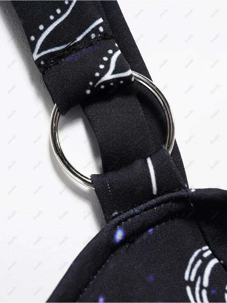 Scarlet Darkness Women's Gothic Print Suspender A-Line Dress