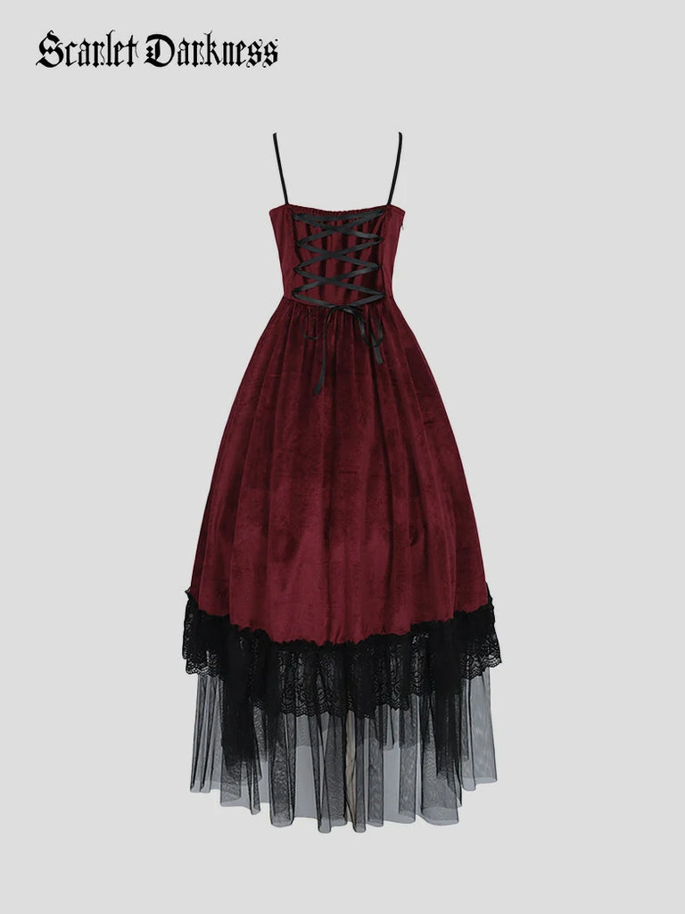 Scarlet Darkness Women Gothic Steampunk High-Low Slip Dress