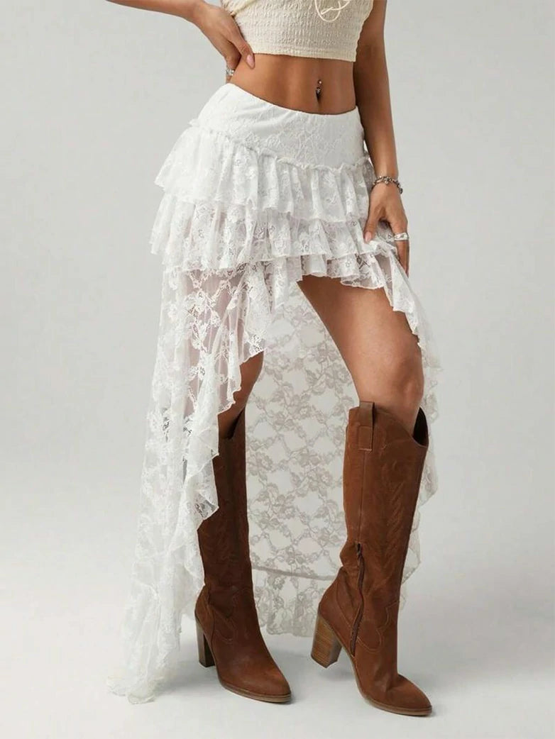 Scarlet Darkness Country Bohemian Lace Irregular Half Pirate Skirt