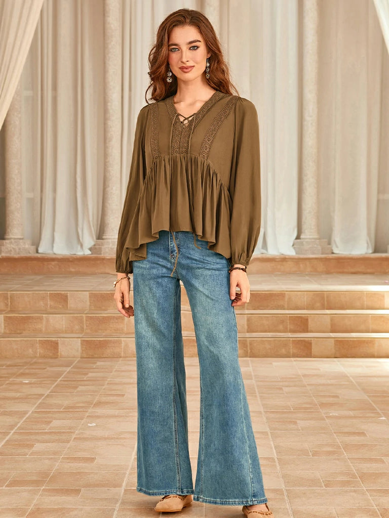 Scarlet Darkness Casual Renaissance Embroidered Long Sleeve Tops