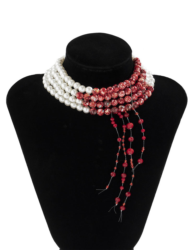 Four-Layer Fringe Vampire Dripping Blood Pearls Necklace SCARLET DARKNESS